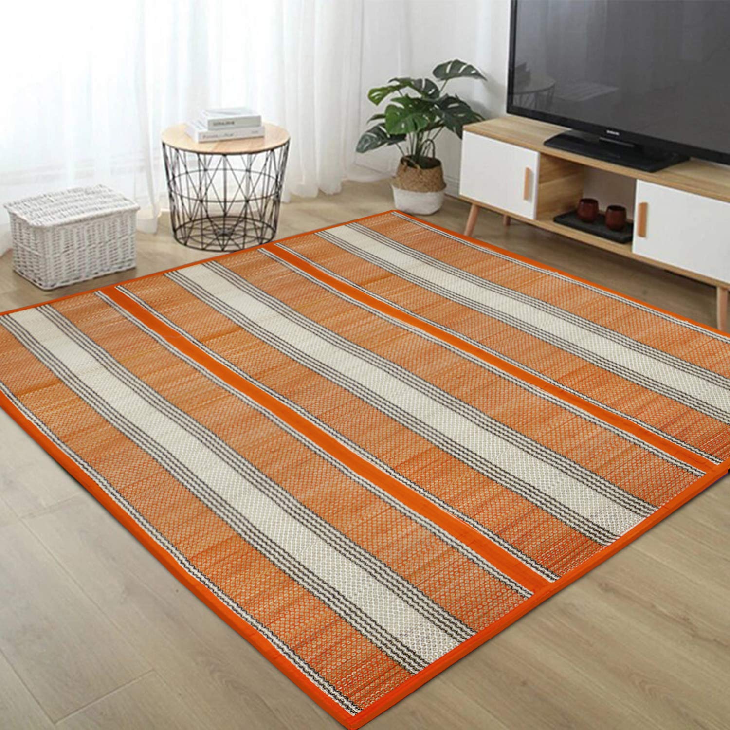 Rectangular Foldable Chatai (Orange, Madurkathi, 6.5X4.5 Feet) - Orange view 1