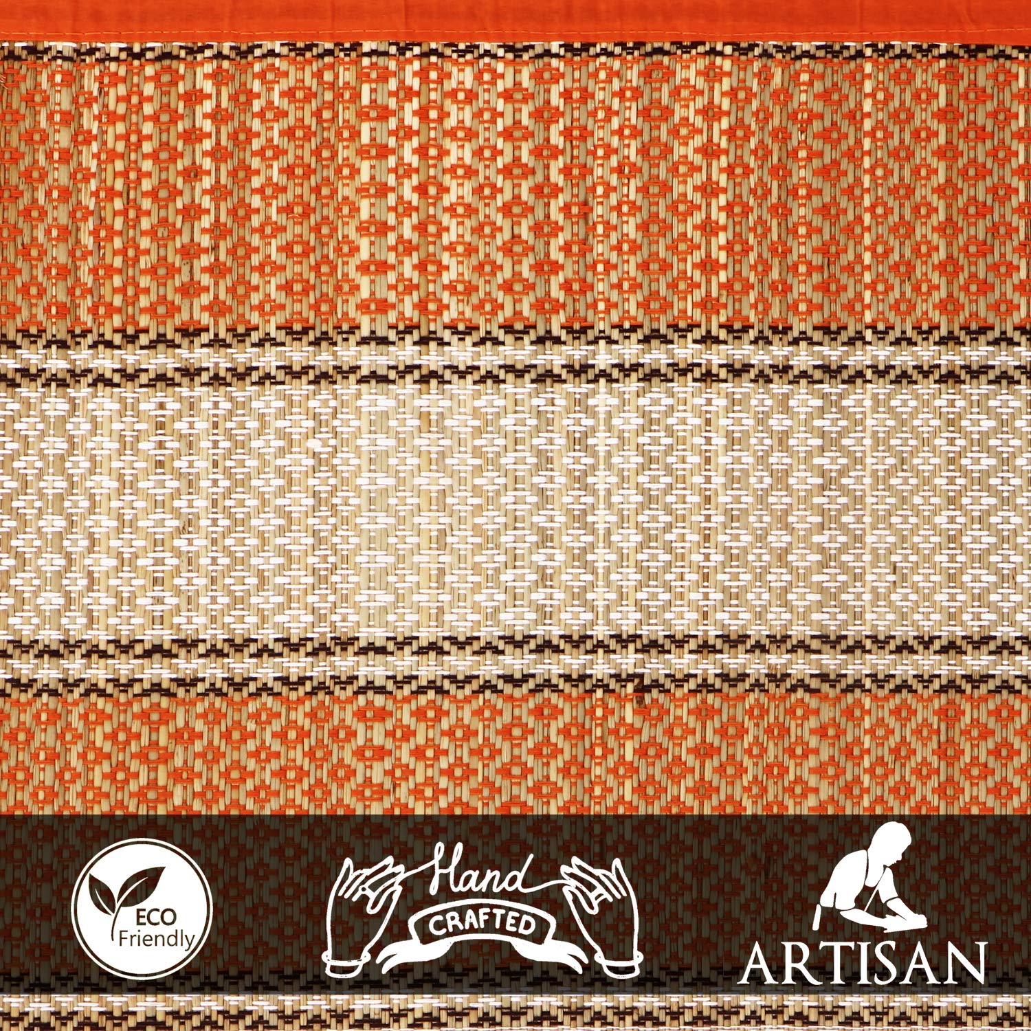 Rectangular Foldable Chatai (Orange, Madurkathi, 6.5X4.5 Feet) - Orange view 3