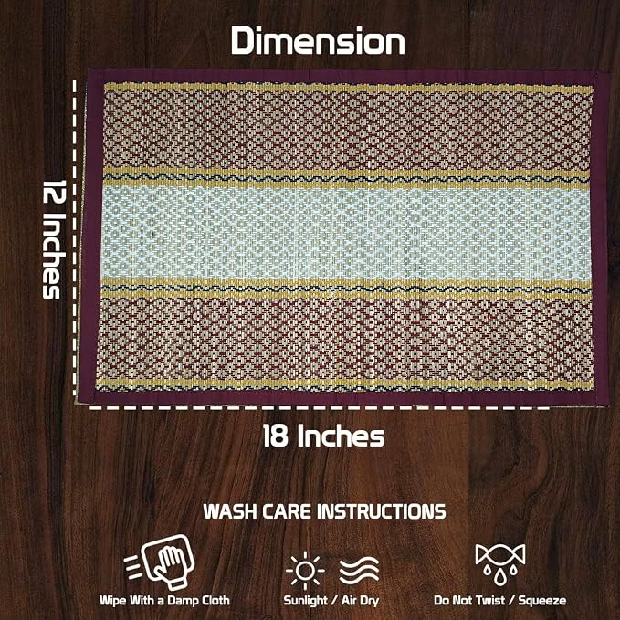 Handmade Madurkathi Table mat for Dinning Table,Pan,Hot Dishes and Post Set of 6 - Meroon view 3
