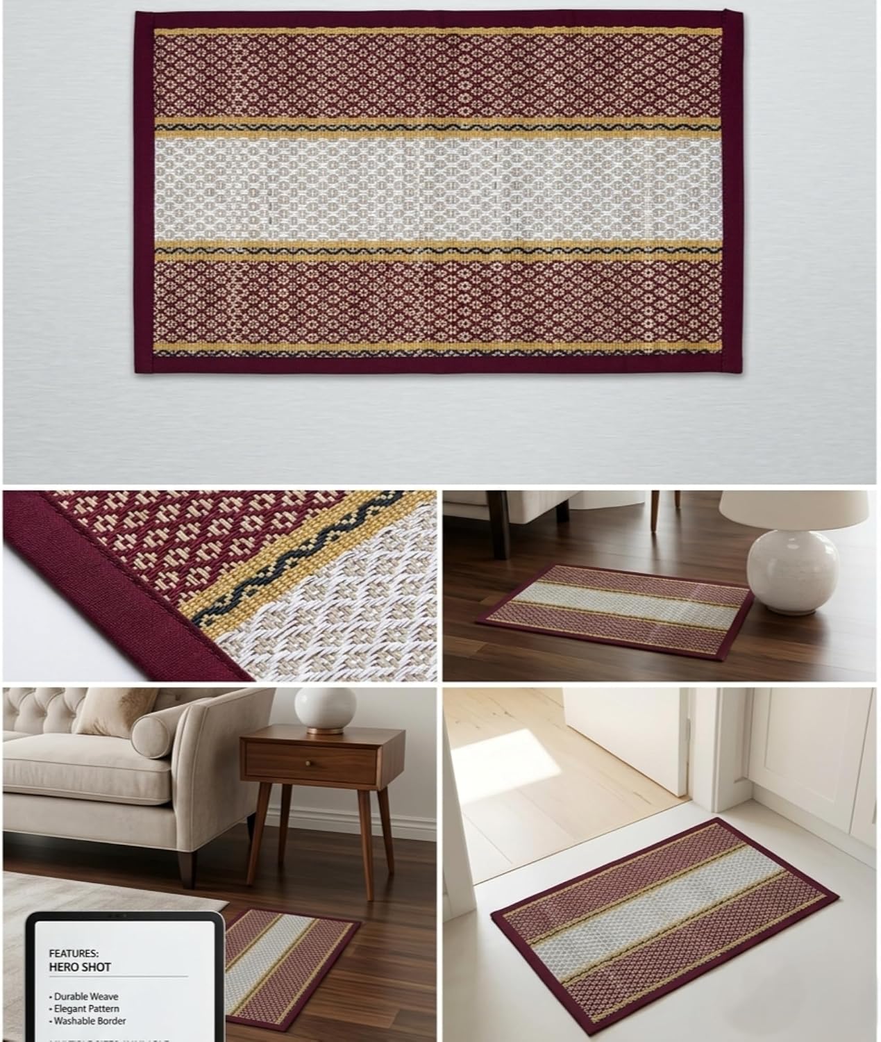 Handmade Madurkathi Table mat for Dinning Table,Pan,Hot Dishes and Post Set of 6 - Meroon view 4